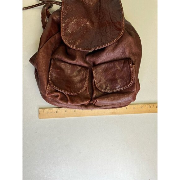 Borse In Pelle Brown Cognac Leather Backpack Made In Italy Bag Pockets Travel - Picture 5 of 12